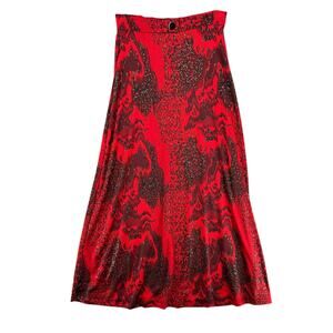 Vintage Y2k Cherry Red Maxi A-Line Stretchy Skirt Gold Threads M Boho Long